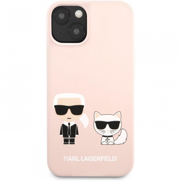 Чехол Lagerfeld для iPhone 13 Liquid Silicone Karl & Choupette Hard. Цвет: розовый