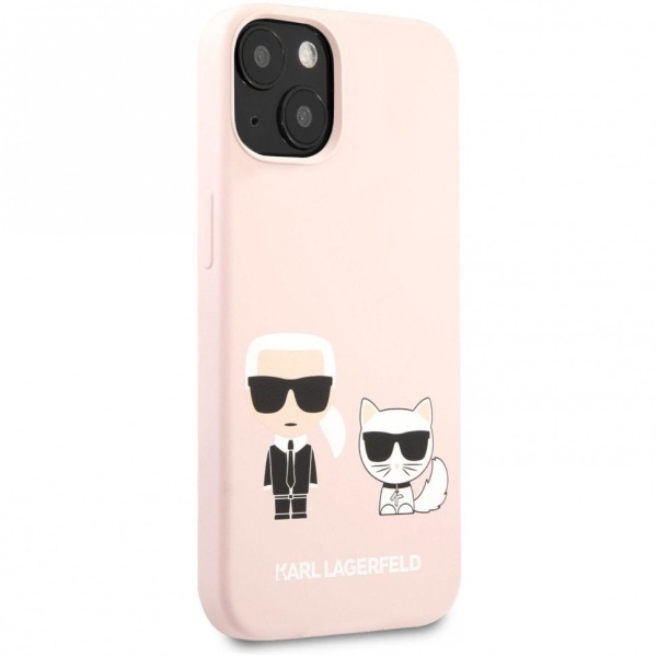 Чехол Lagerfeld для iPhone 13 Liquid Silicone Karl & Choupette Hard. Цвет: розовый