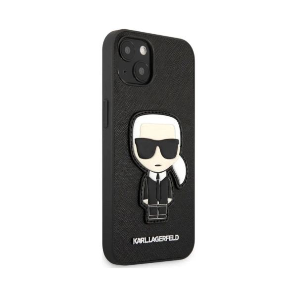 Чехол Lagerfeld для iPhone 13 PU Saffiano Ikonik Patch (metal) Hard. Цвет: чёрный