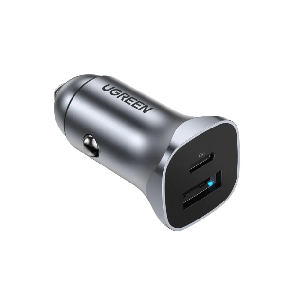 Автомобильное зарядное устройство UGREEN USB-C PD+USB-A QC 24W Fast Car Charger. Цвет:серый