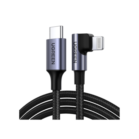 Кабель угловой UGREEN USB-C to Lightning Angled Cable Aluminum Shell Braided, 1м. Цвет: черный