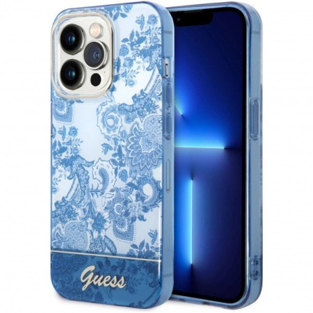 Чехол Guess для iPhone 14 Pro PC/TPU Toile de Jouy w Electroplated camera Hard. Цвет: синий