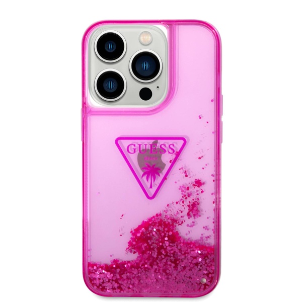 Чехол Guess для iPhone 14 Pro Max Liquid Glitter Triangle logo Hard. Цвет: фуксия