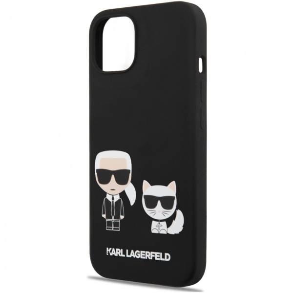 Чехол Lagerfeld для iPhone 13 mini Liquid Silicone Karl & Choupette Hard. Цвет: чёрный