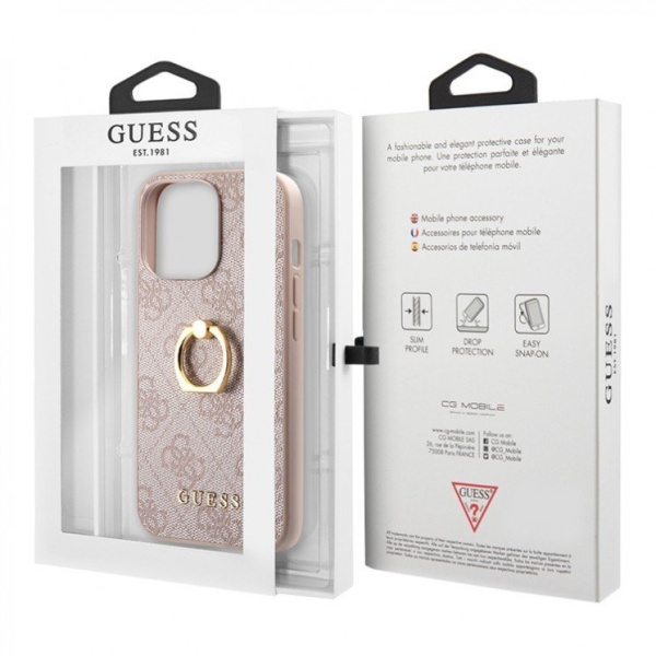 Чехол Guess для iPhone 14 Pro Max PU 4G + Ring Hard. Цвет: розовый