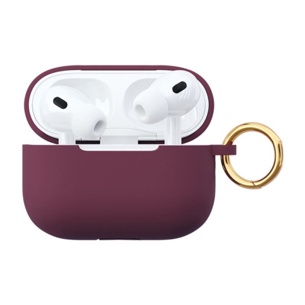 Чехол vlp Soft Touch для AirPods Pro 2, толстый силикон с кольцом. Цвет: марсала