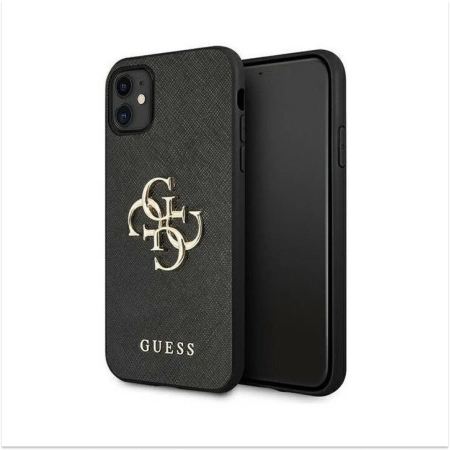 Чехол Guess для iPhone 11 PU Saffiano 4G Big metal logo Hard. Цвет: чёрный