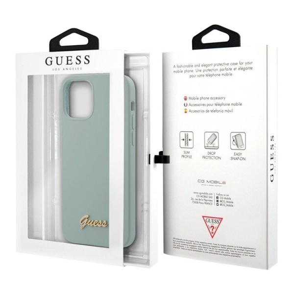 Чехол Guess для iPhone 12 Pro Max Liquid Silicone Gold Metal Logo. Цвет: голубой