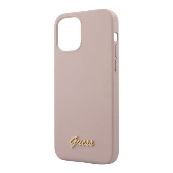 Чехол Guess для iPhone 12 Pro Max Liquid Silicone Gold Metal Logo. Цвет: розовый