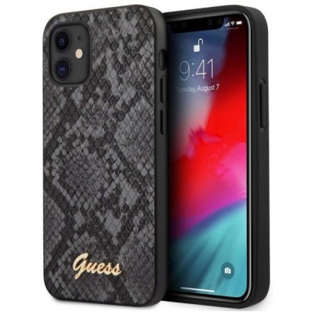 Чехол Guess для iPhone 12 Pro Max PU Animal Python Metal logo Hard. Цвет: чёрный