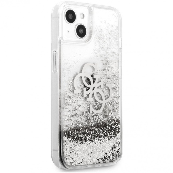 Чехол Guess для iPhone 13 Liquid Glitter 4G Big logo Hard. Цвет: серебристый