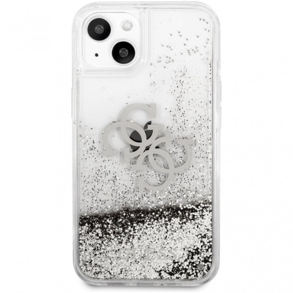 Чехол Guess для iPhone 13 Liquid Glitter 4G Big logo Hard. Цвет: серебристый