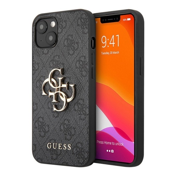 Чехол Guess для iPhone 13 PU 4G Big metal logo Hard. Цвет: серый