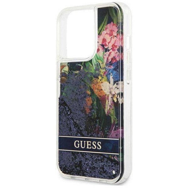 Чехол Guess для iPhone 13 Pro Liquid Glitter Flower Hard. Цвет: синий