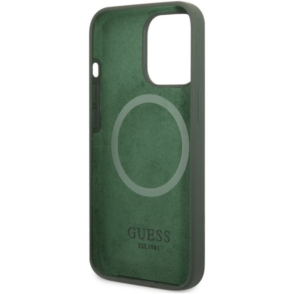 Чехол Guess для iPhone 13 Liquid Glitter Flower Hard. Цвет: зелёный