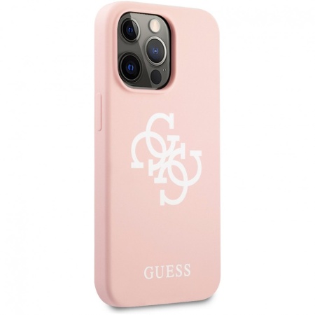 Чехол Guess для iPhone 13 Liquid silicone 4G Small metal logo Hard. Цвет: розовый