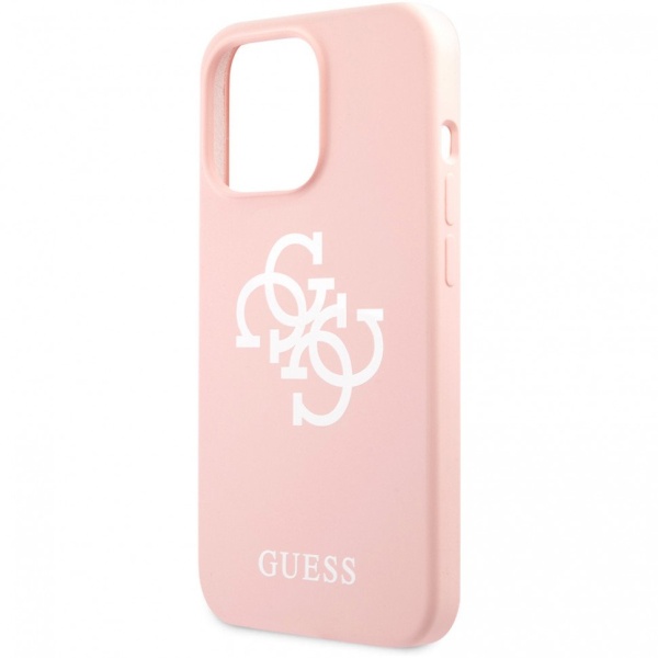 Чехол Guess для iPhone 13 Liquid silicone 4G Small metal logo Hard. Цвет: розовый