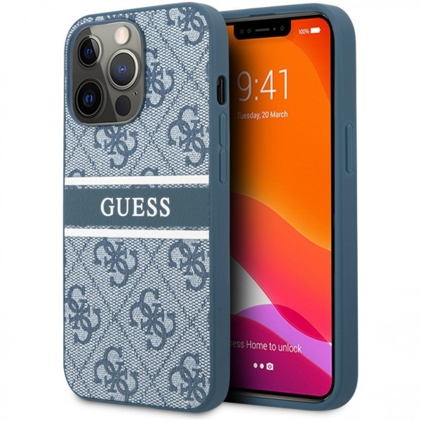 Чехол Guess для iPhone 13 PC/TPU Flower pattern Hard + Hand cord. Цвет: синий