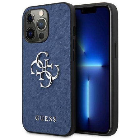 Чехол Guess для iPhone 13 Pro PU Saffiano 4G Big metal logo Hard. Цвет: синий