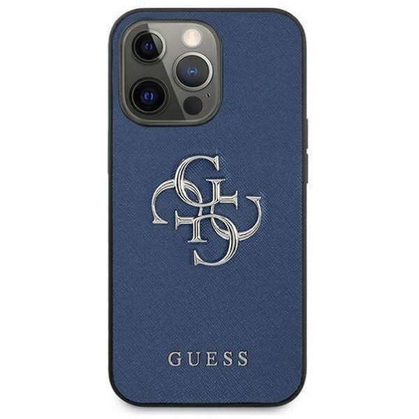 Чехол Guess для iPhone 13 Pro PU Saffiano 4G Big metal logo Hard. Цвет: синий