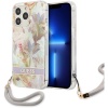 Чехол Guess для iPhone 13 Pro Max PC/TPU Flower pattern Hard + Hand cord. Цвет: фиолетовый