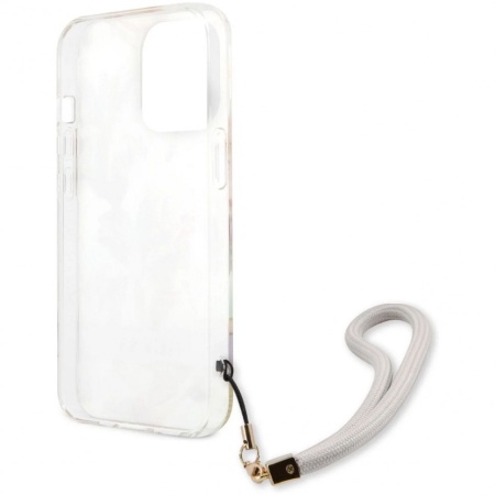 Чехол Guess для iPhone 13 Pro Max PC/TPU Flower pattern Hard + Hand cord. Цвет: фиолетовый