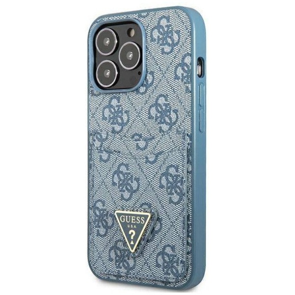 Чехол Guess для iPhone 13 Pro Max PU 4G Double cardslot Metal triangle logo Hard. Цвет: синий