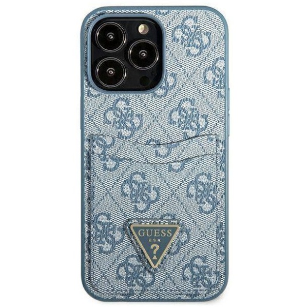 Чехол Guess для iPhone 13 Pro Max PU 4G Double cardslot Metal triangle logo Hard. Цвет: синий