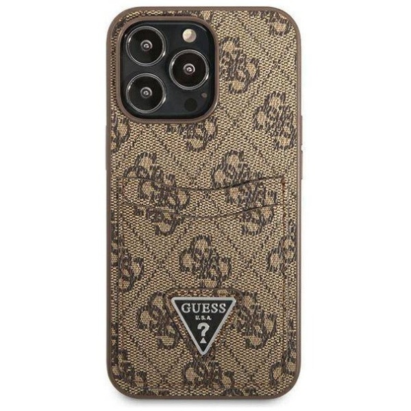 Чехол Guess для iPhone 13 Pro Max PU 4G Double cardslot Metal triangle logo Hard. Цвет: коричневый