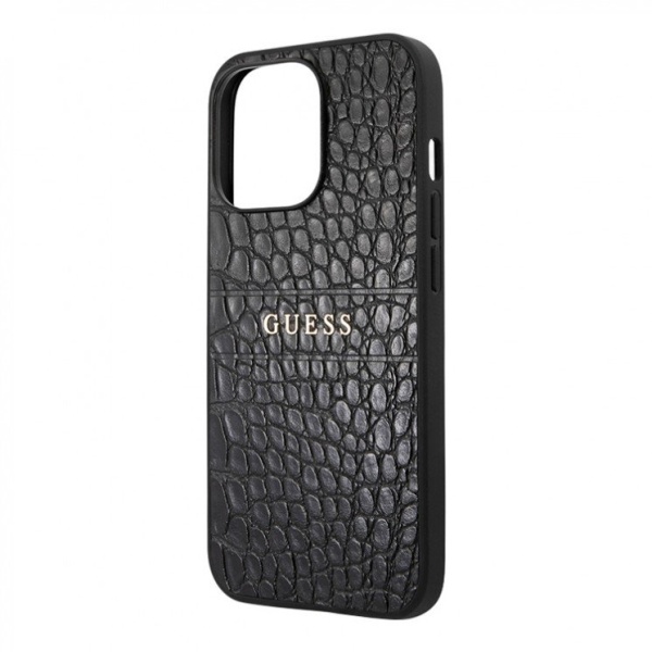 Чехол Guess для iPhone 13 Pro Max PU Croco with metal logo Hard. Цвет: чёрный