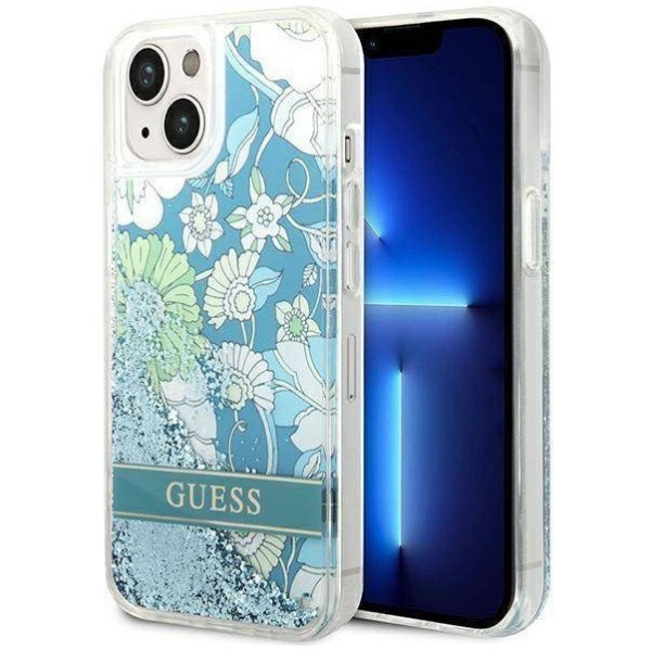 Чехол Guess для iPhone 14 Liquid Glitter Flower Hard. Цвет: зелёный