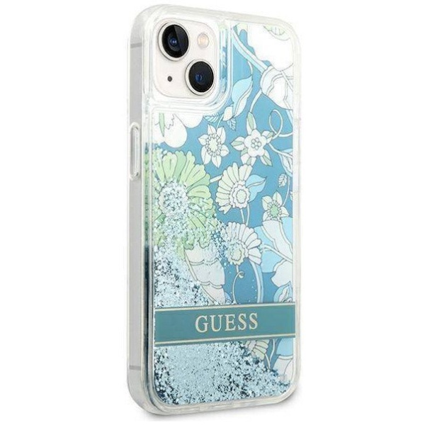 Чехол Guess для iPhone 14 Liquid Glitter Flower Hard. Цвет: зелёный