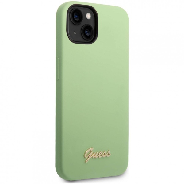 Чехол Guess для iPhone 14 Liquid silicone Gold metal logo Hard. Цвет: зелёный