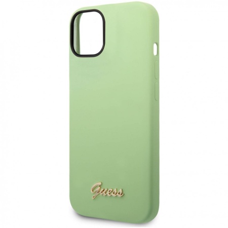Чехол Guess для iPhone 14 Liquid silicone Gold metal logo Hard. Цвет: зелёный