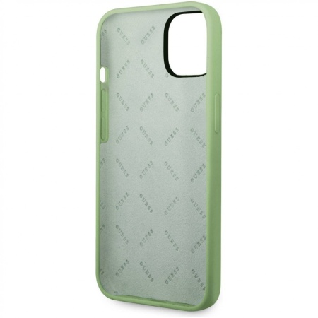 Чехол Guess для iPhone 14 Liquid silicone Gold metal logo Hard. Цвет: зелёный