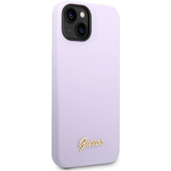 Чехол Guess для iPhone 14 Liquid silicone Gold metal logo Hard. Цвет: фиолетовый