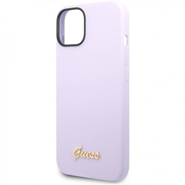 Чехол Guess для iPhone 14 Liquid silicone Gold metal logo Hard. Цвет: фиолетовый