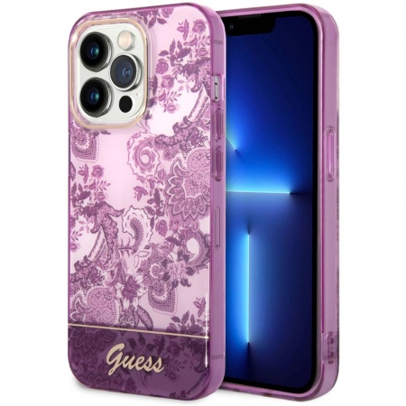 Чехол Guess для iPhone 14 Pro Max PC/TPU Toile de Jouy w Electroplated camera Hard. Цвет: фуксия