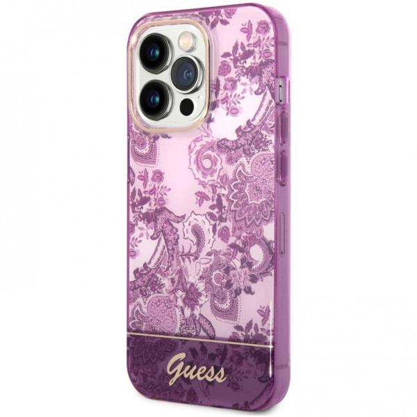 Чехол Guess для iPhone 14 Pro Max PC/TPU Toile de Jouy w Electroplated camera Hard. Цвет: фуксия