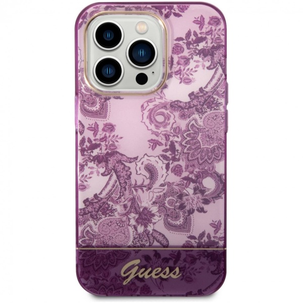 Чехол Guess для iPhone 14 Pro Max PC/TPU Toile de Jouy w Electroplated camera Hard. Цвет: фуксия