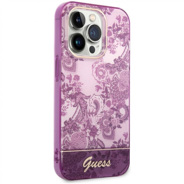 Чехол Guess для iPhone 14 Pro Max PC/TPU Toile de Jouy w Electroplated camera Hard. Цвет: фуксия