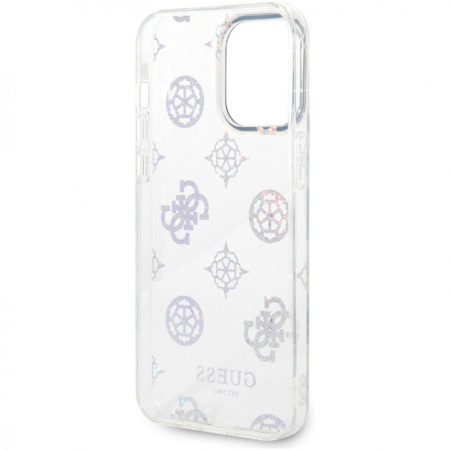 Чехол Guess для iPhone 14 Pro Max PC/TPU Peony glitter Electroplated camera Hard. Цвет: белый