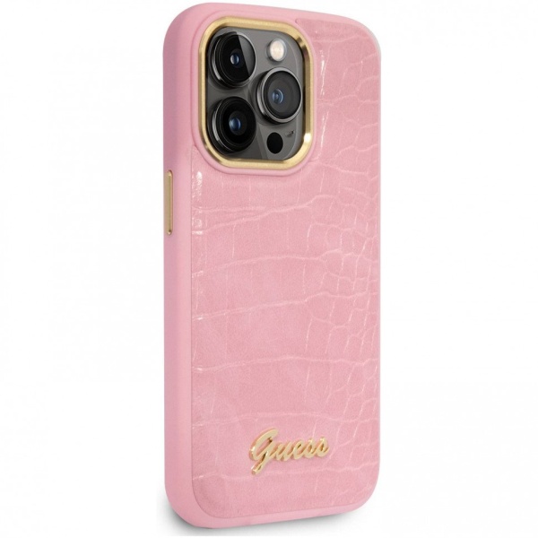 Чехол Guess для iPhone 14 Pro Max PC/TPU Translucent Electoplated camera Hard+hand St. Цвет: розовый