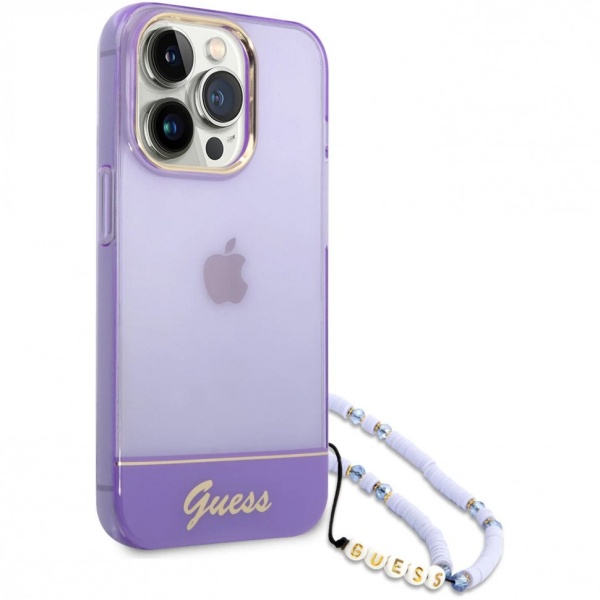 Чехол Guess для iPhone 14 Pro Max PC/TPU Translucent Electoplated camera Hard+hand St. Цвет: фиолет.