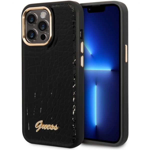 Чехол Guess для iPhone 14 Pro Max PU Croco Metal logo Hard. Цвет: чёрный