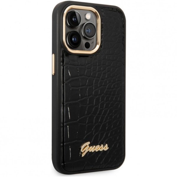 Чехол Guess для iPhone 14 Pro Max PU Croco Metal logo Hard. Цвет: чёрный