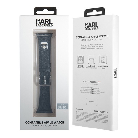 Ремешок силиконовый Lagerfeld для AW 38/40/41мм.PU Saffiano Karl head. Цвет:чёрный