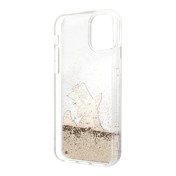 Чехол Lagerfeld для iPhone 11 Liquid glitter Choupette Fun Hard. Цвет: золотой