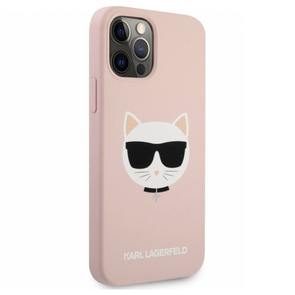 Чехол Lagerfeld для iPhone 12/12 Pro Liquid silicone Choupette Hard. Цвет: розовый