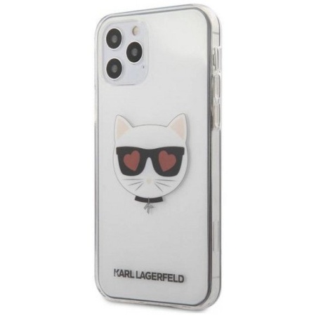 Чехол Lagerfeld для iPhone 12/12 Pro PC/TPU Choupette Head Hearts Hard. Цвет: прозрачный